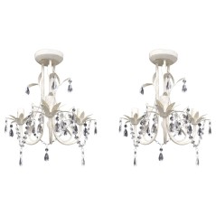 Lustres de teto com contas de cristal 2 pcs branco elegante