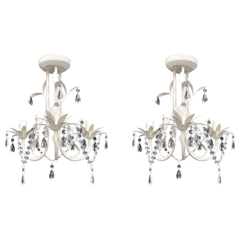 Lustres de teto com contas de cristal 2 pcs branco elegante-Candelabros-Home Retail