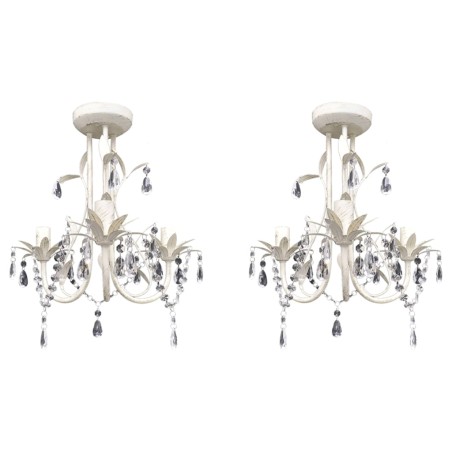 Lustres de teto com contas de cristal 2 pcs branco elegante