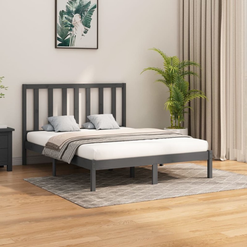 Estrutura de cama king 150x200 cm madeira maciça cinza-Camas e estruturas de camas-Home Retail