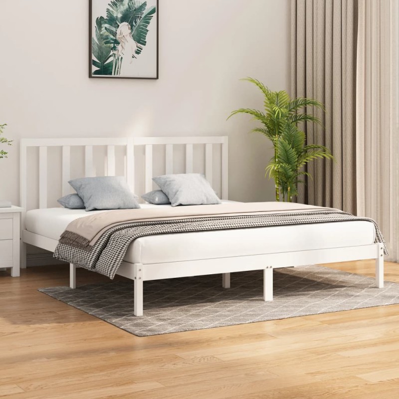 Estrutura de cama 200x200 cm madeira maciça branco-Camas e estruturas de camas-Home Retail