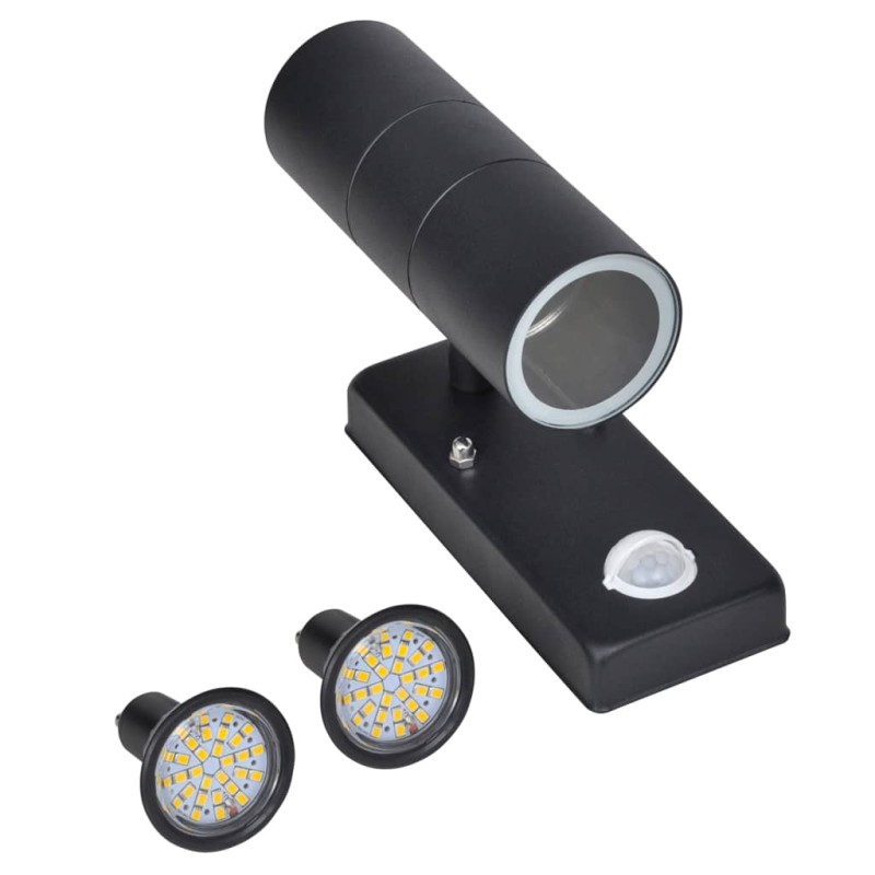 41097 Candeeiro LED de parede forma cilindro com sensor aço preto-Iluminação de exterior-Home Retail