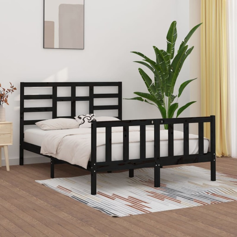 Estrutura de cama 140x200 cm madeira de pinho maciça preto-Camas e estruturas de camas-Home Retail