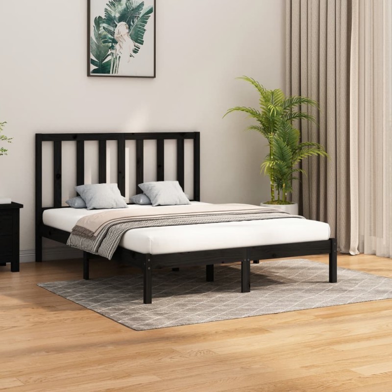 Estrutura de cama king 150x200 cm madeira maciça preto-Camas e estruturas de camas-Home Retail