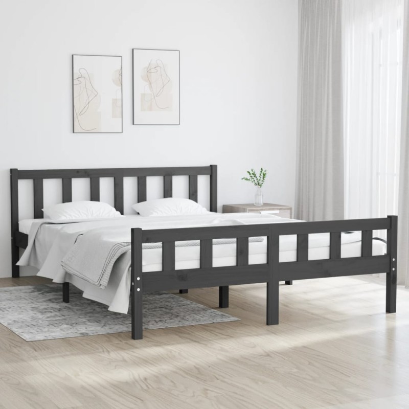 Estrutura de cama king 150x200 cm madeira maciça cinza-Camas e estruturas de camas-Home Retail