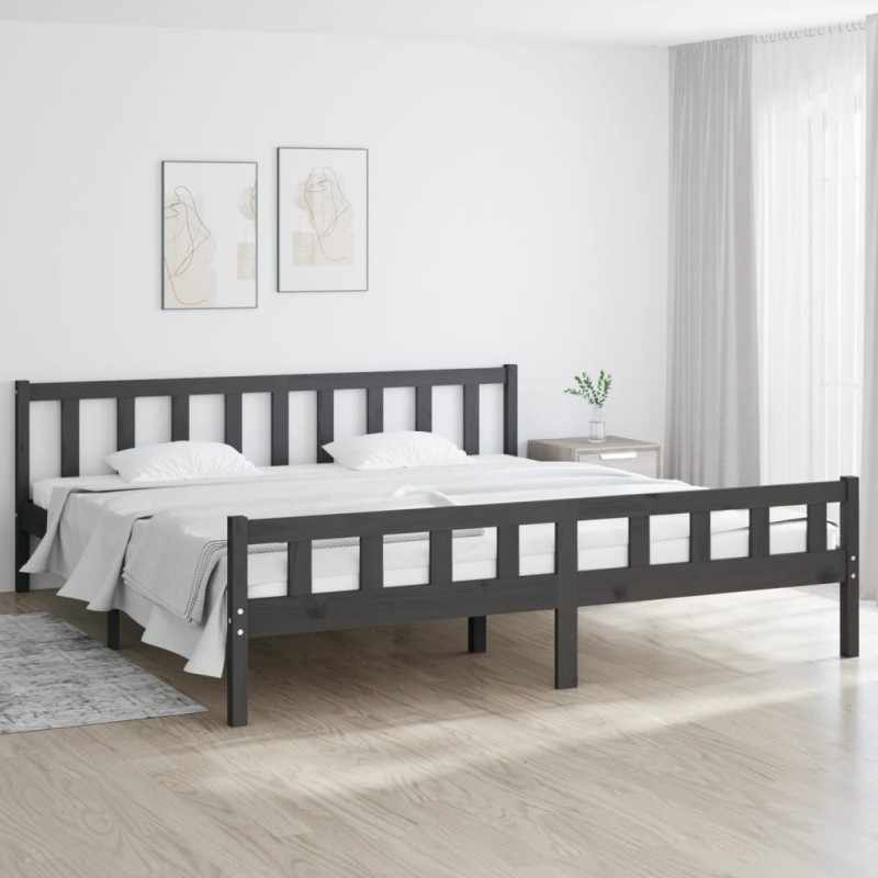 Estrutura de cama 200x200 cm madeira maciça cinzento-Camas e estruturas de camas-Home Retail