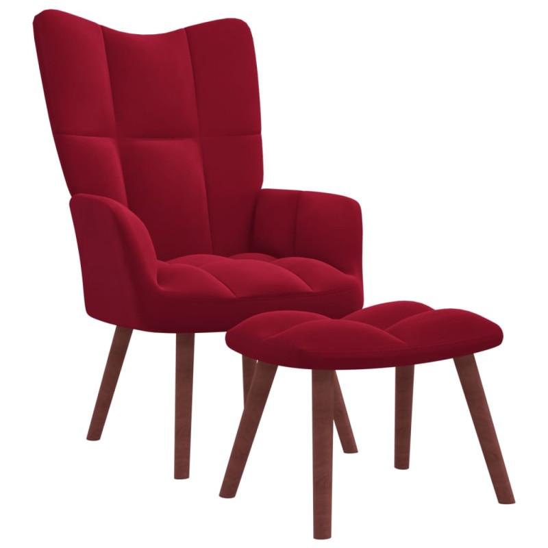 Cadeira de descanso com banco veludo vermelho tinto-Poltronas-Home Retail