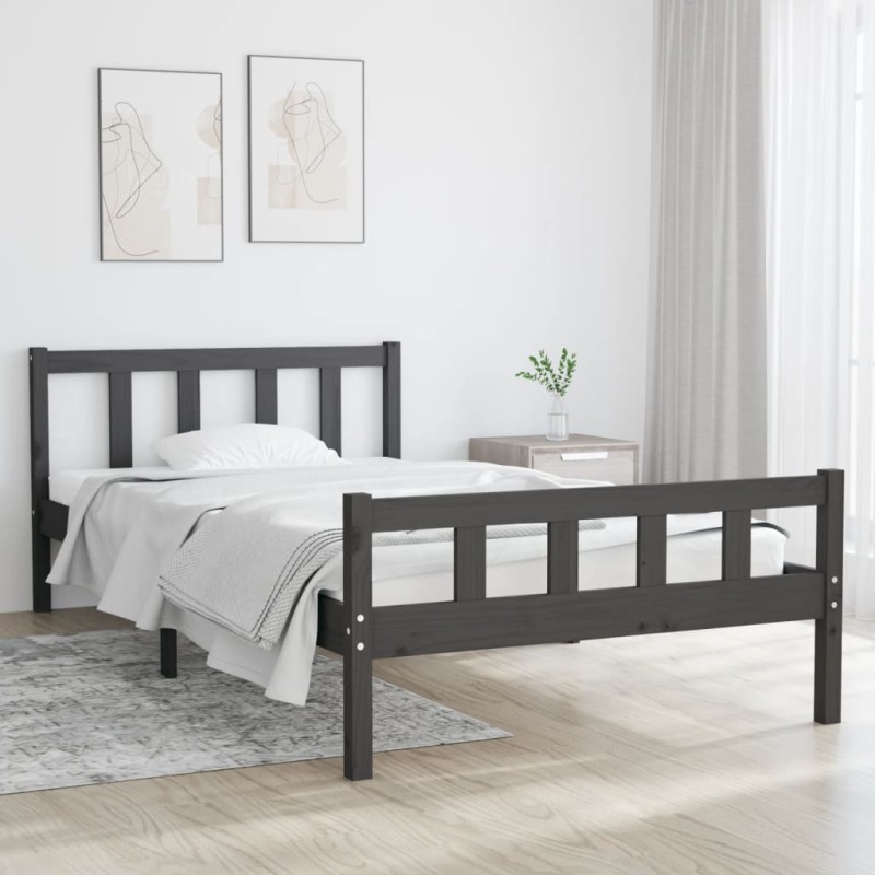 Estrutura de cama 100x200 cm madeira maciça cinzento-Camas e estruturas de camas-Home Retail