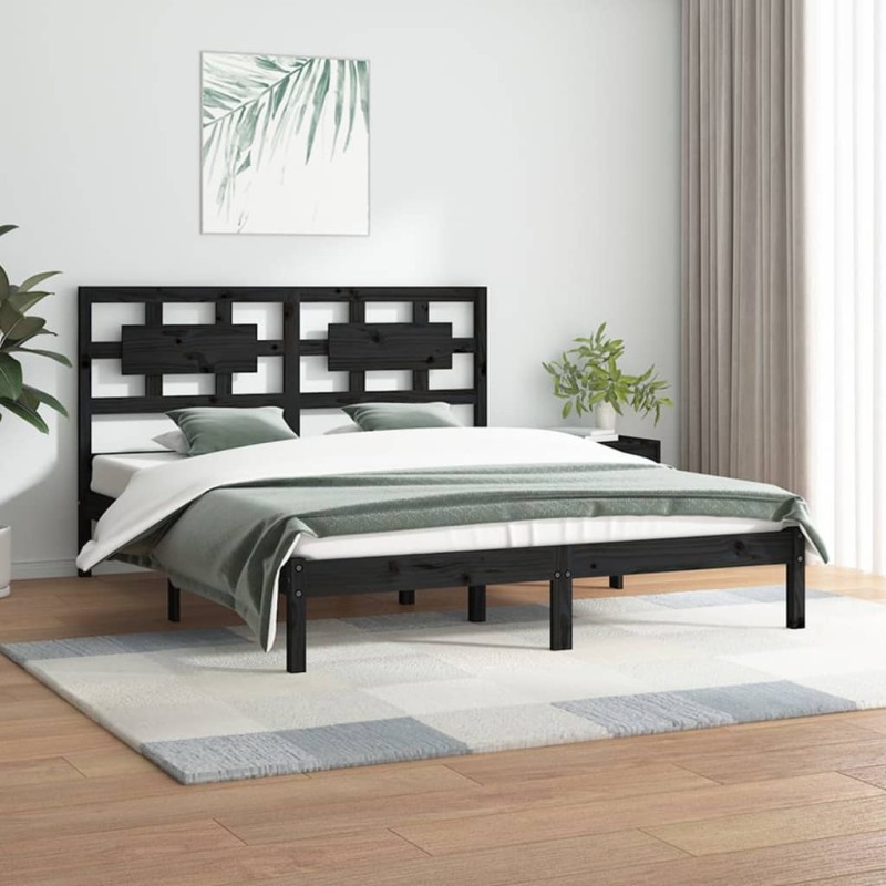 Estrutura de cama 160x200 cm pinho maciço preto-Camas e estruturas de camas-Home Retail