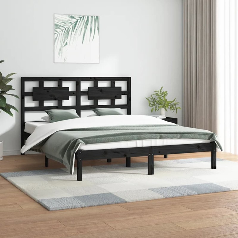 Estrutura de cama 120x200 cm madeira de pinho maciça preto-Camas e estruturas de camas-Home Retail