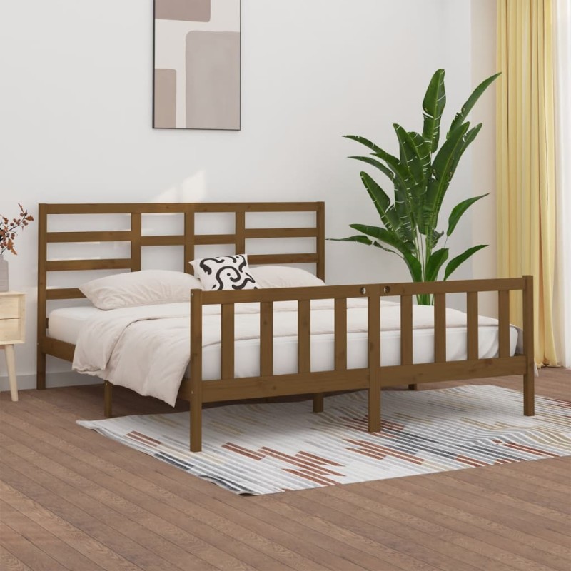 Estrutura de cama 200x200 cm pinho maciço castanho mel-Camas e estruturas de camas-Home Retail