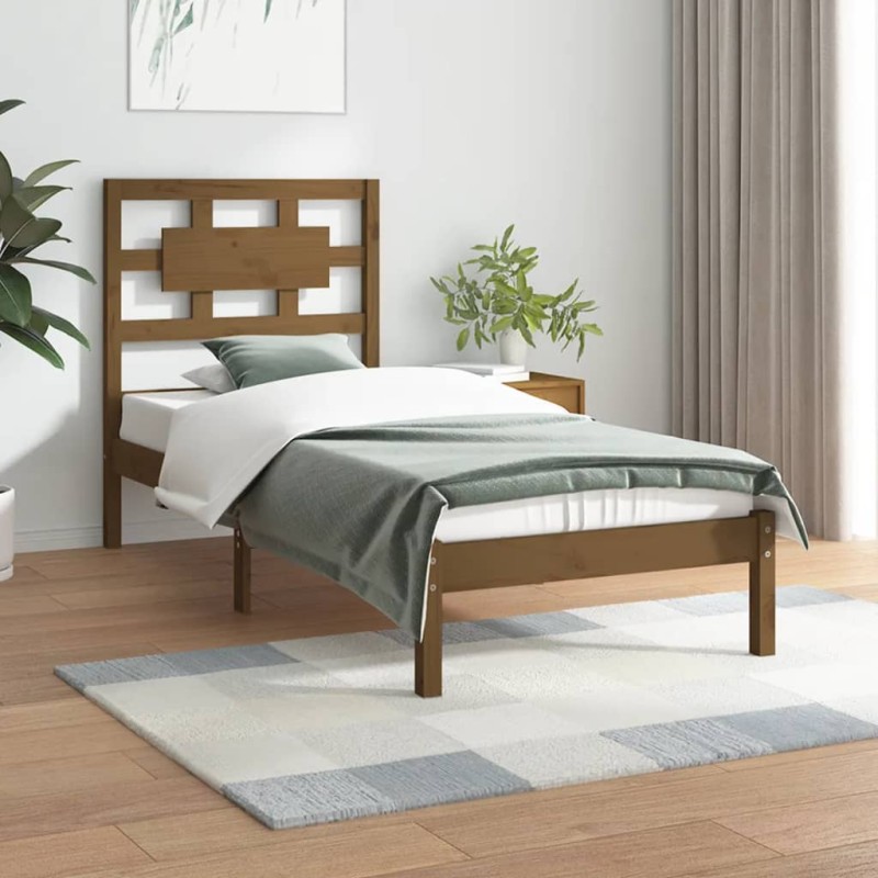 Estrutura de cama 100x200 cm pinho maciço castanho mel-Camas e estruturas de camas-Home Retail