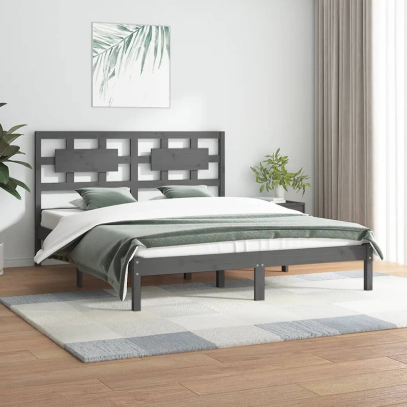 Estrutura de cama 120x200 cm madeira de pinho maciça cinzento-Camas e estruturas de camas-Home Retail