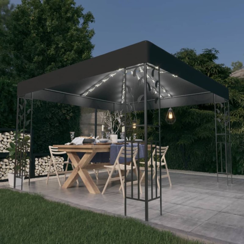 Gazebo com cordões de luzes LED 3x3 m antracite-Toldos e gazebos-Home Retail