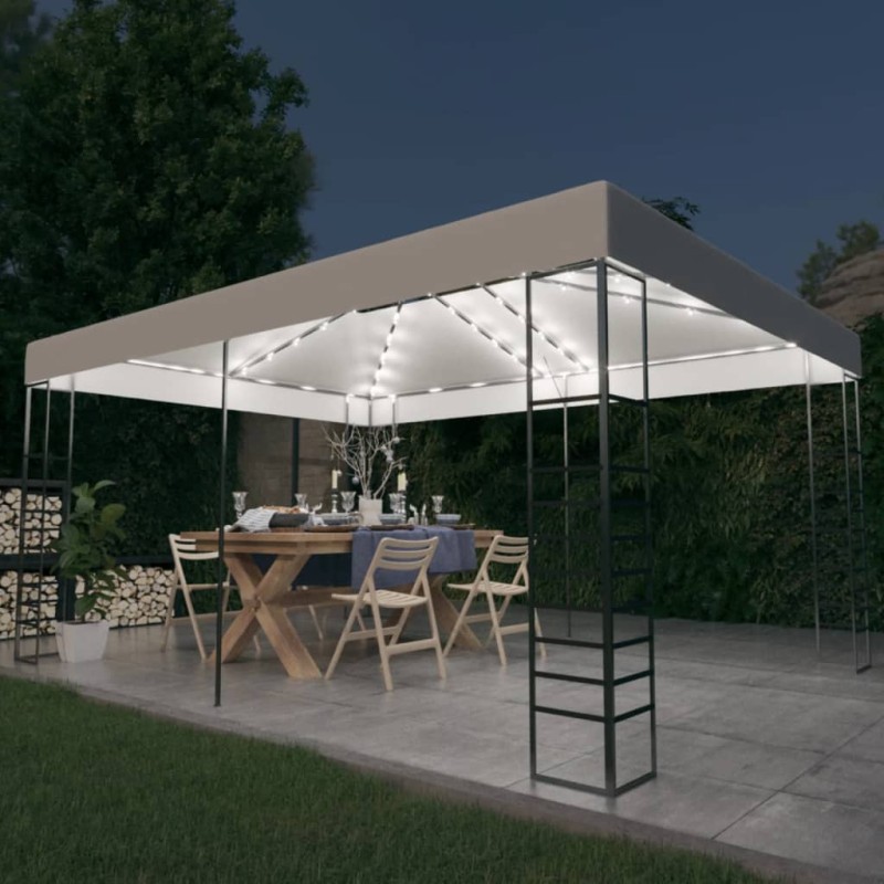 Gazebo com cordões de luzes LED 4x3x2,7 m branco-Toldos e gazebos-Home Retail