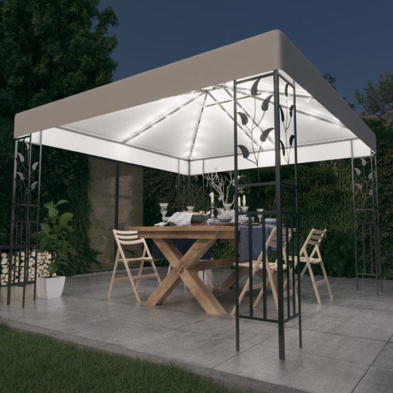 Gazebo com cordões de luzes LED 3x3 m branco-Toldos e gazebos-Home Retail