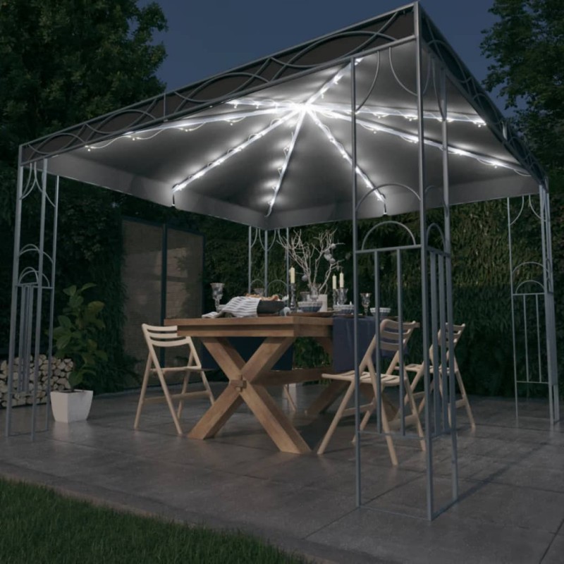 Gazebo com cordões de luzes LED 300x300 cm antracite-Toldos e gazebos-Home Retail