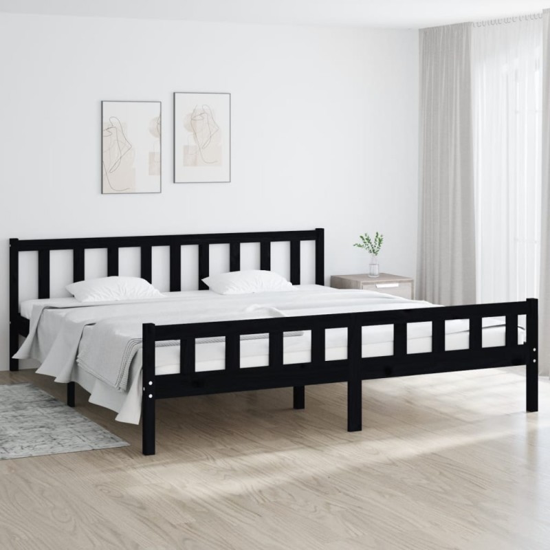 Estrutura de cama 200x200 cm madeira maciça preto-Camas e estruturas de camas-Home Retail