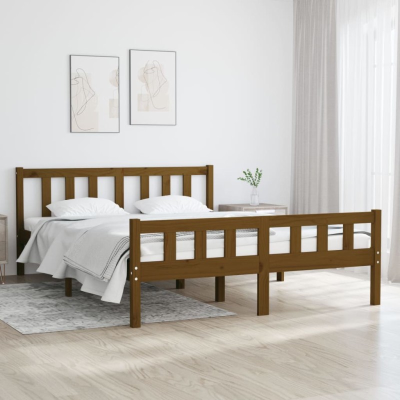 Estrutura cama pequena de casal 120x190 cm madeira castanho-mel-Camas e estruturas de camas-Home Retail