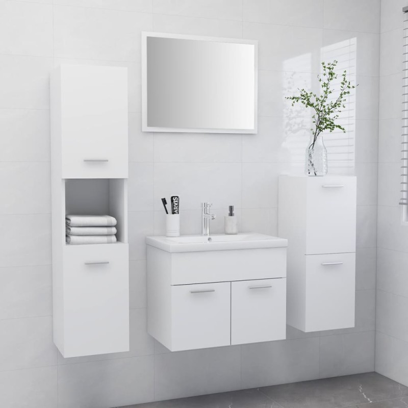 Conjunto de móveis de casa de banho derivados de madeira branco-Conjuntos de móveis para casa de banho-Home Retail