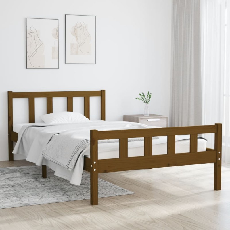 Estrutura de cama 90x200 cm madeira maciça castanho mel-Camas e estruturas de camas-Home Retail