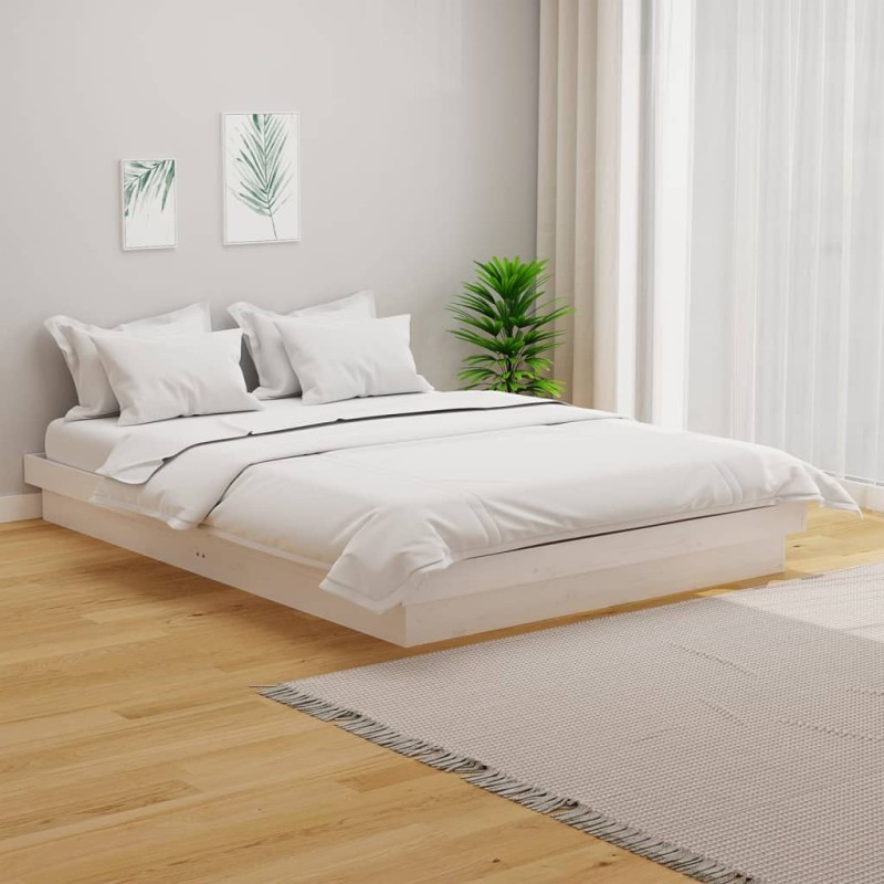 Estrutura de cama casal 135x190 cm madeira maciça branco-Camas e estruturas de camas-Home Retail