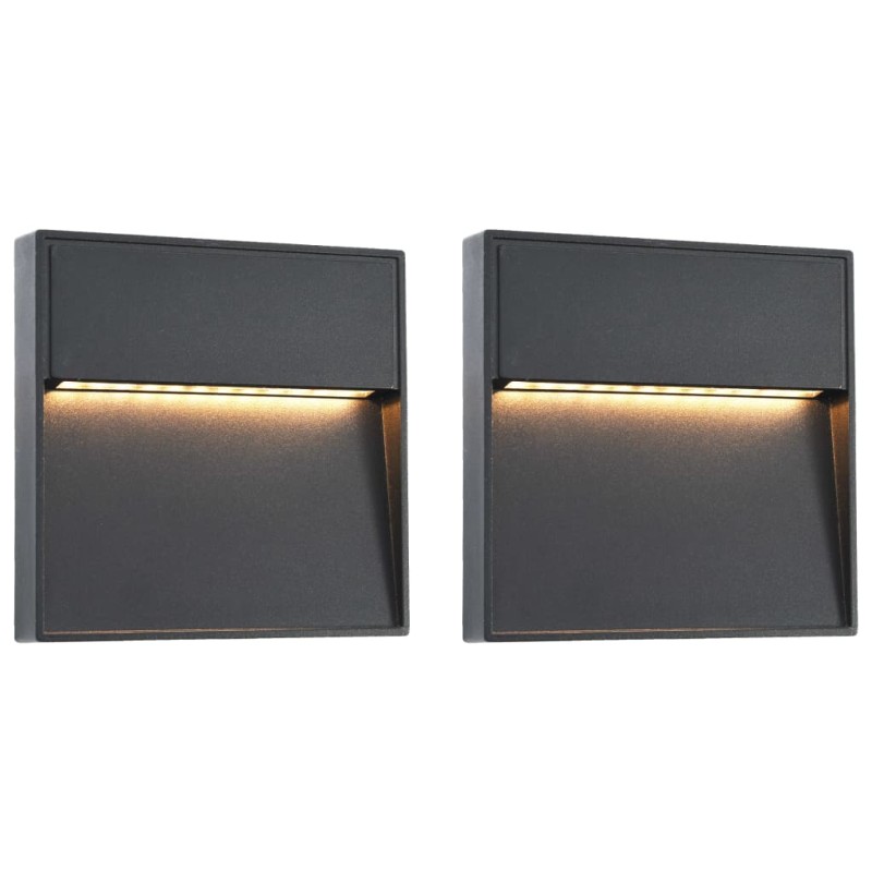 Candeeiros LED de parede exterior 2 pcs 3 W quadrado preto-Iluminação de exterior-Home Retail