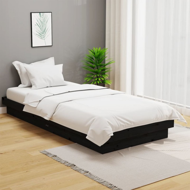 Estrutura de cama 100x200 cm madeira maciça preto-Camas e estruturas de camas-Home Retail