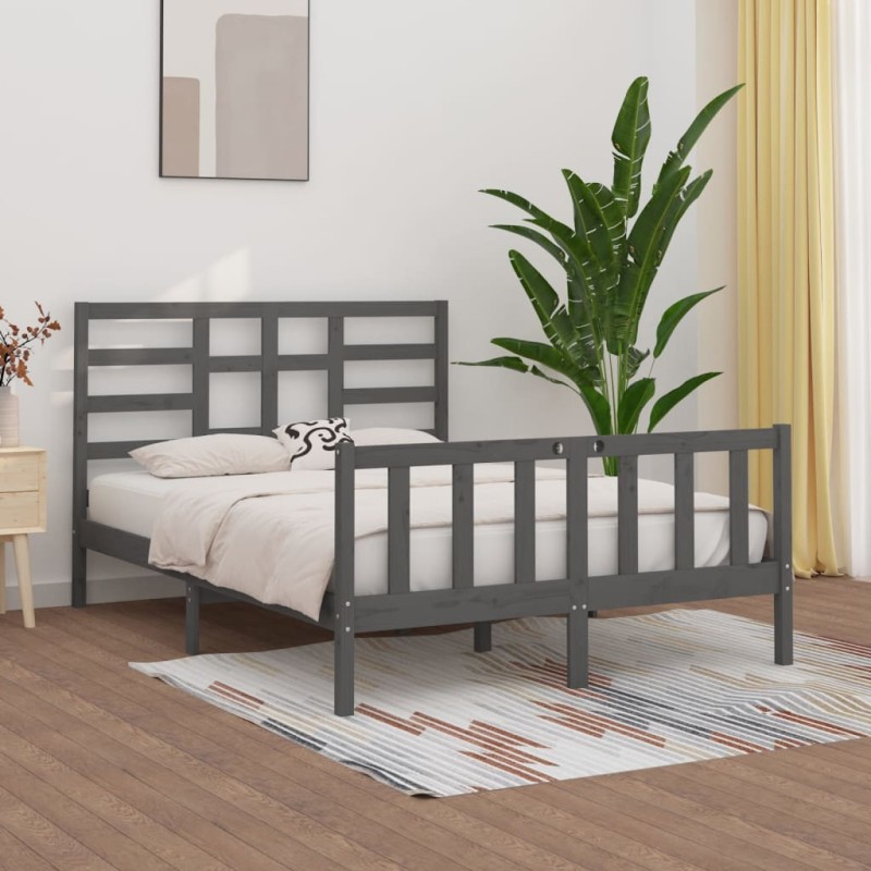 Estrutura de cama king 150x200 cm madeira maciça cinza-Camas e estruturas de camas-Home Retail