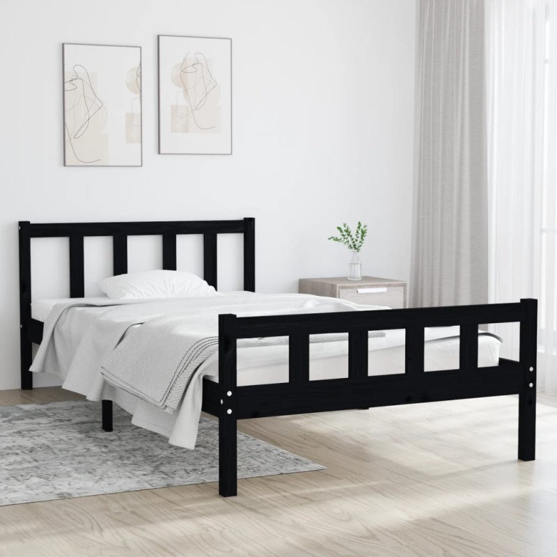 Estrutura de cama 100x200 cm madeira maciça preto-Camas e estruturas de camas-Home Retail