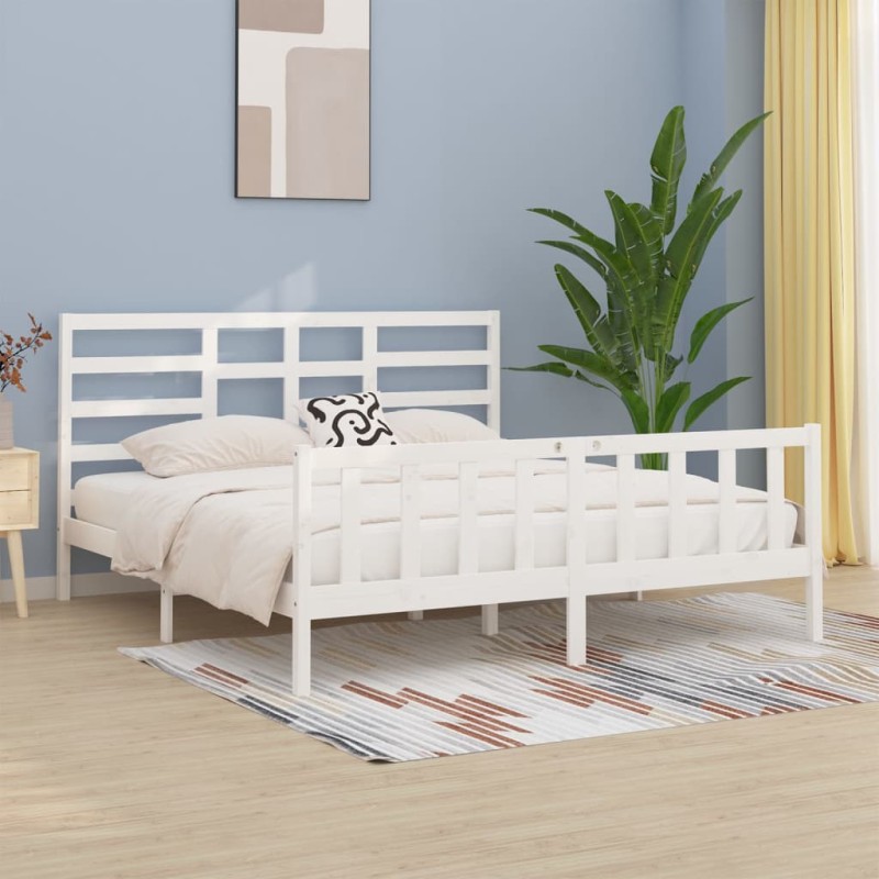 Estrutura de cama 200x200 cm madeira de pinho maciça branco-Camas e estruturas de camas-Home Retail