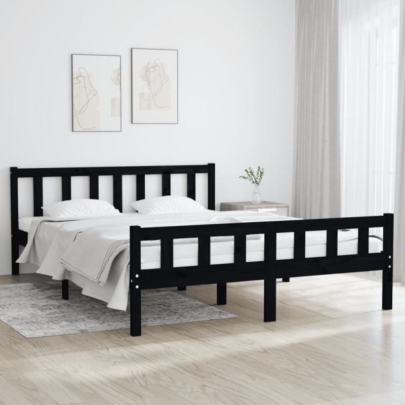 Estrutura de cama 120x200 cm madeira maciça preto-Camas e estruturas de camas-Home Retail