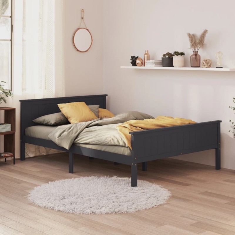 Estrutura de cama 160x200 cm pinho maciço cinzento-Camas e estruturas de camas-Home Retail