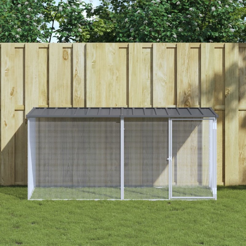 Galinheiro com teto 203x98x90 cm aço galvanizado antracite-Casotas e gaiolas para animais pequenos-Home Retail