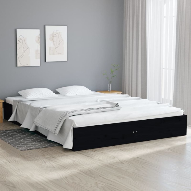 Estrutura de cama 120x200 cm madeira maciça preto-Camas e estruturas de camas-Home Retail