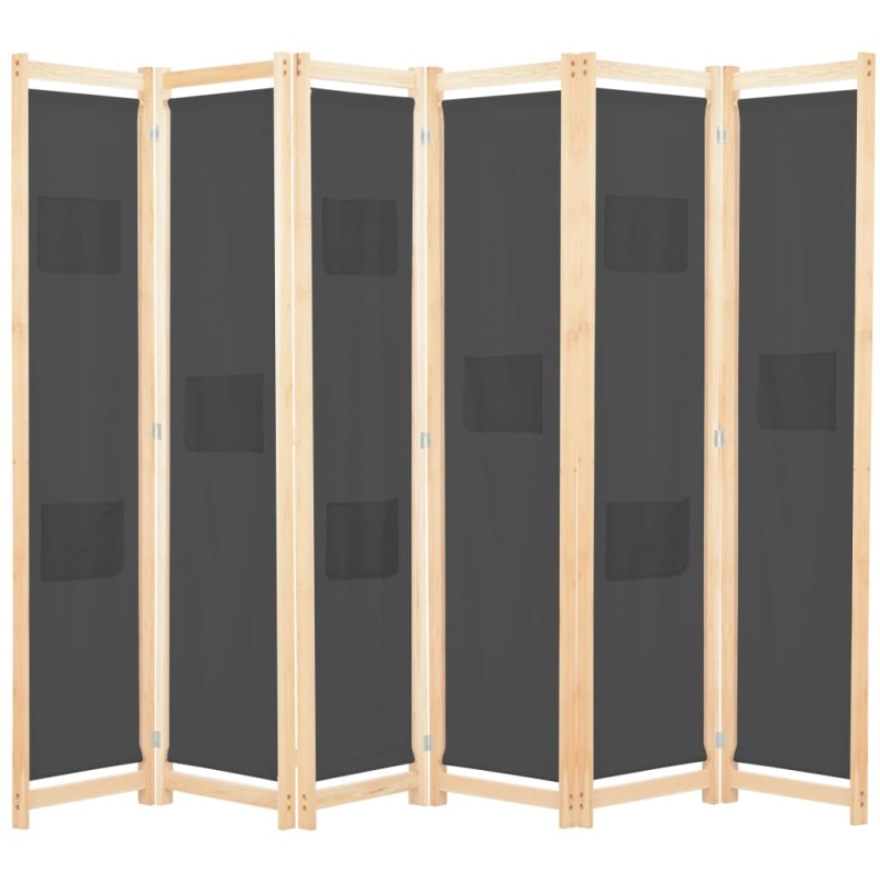 Divisória de quarto com 6 painéis 240x170x4 cm tecido cinzento-Biombos-Home Retail