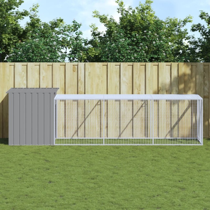 Galinheiro com anexo 110x405x110 cm aço galvanizado cinza-claro-Casotas e gaiolas para animais pequenos-Home Retail