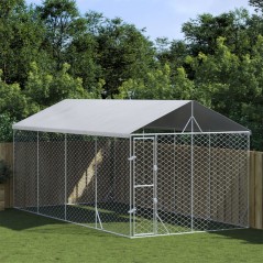 Canil de exterior com teto 3x6x2,5 m aço galvanizado prateado