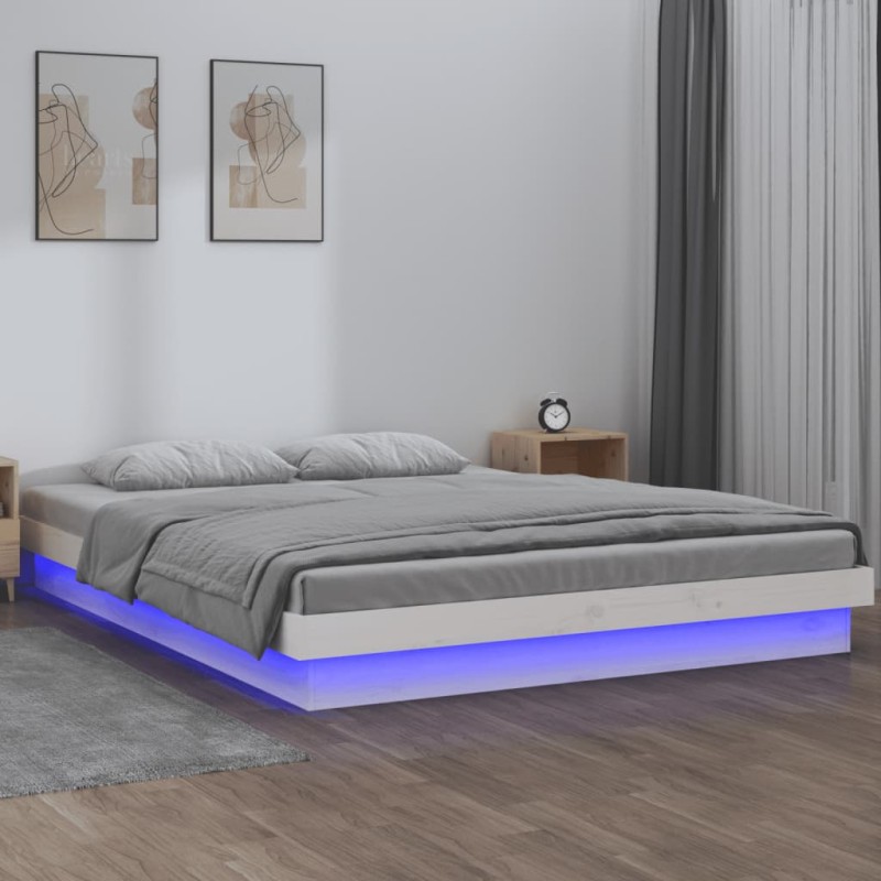 Estrutura de cama c/ LEDs 160x200 cm madeira maciça branco-Camas e estruturas de camas-Home Retail