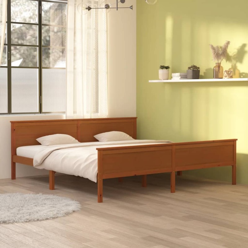 Estrutura de cama 200x200 cm pinho maciço castanho mel-Camas e estruturas de camas-Home Retail