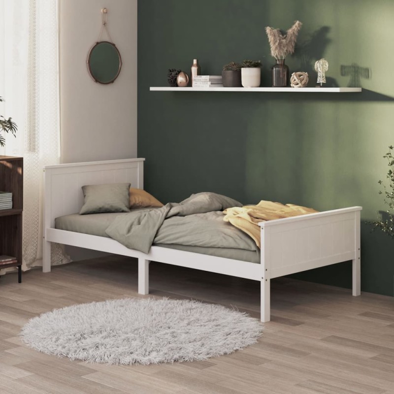 Estrutura de cama 100x200 cm pinho maciço branco-Camas e estruturas de camas-Home Retail