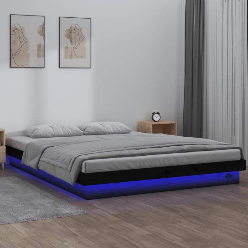 Estrutura cama c/ LED pequena casal 120x190 cm pinho preto-Camas e estruturas de camas-Home Retail