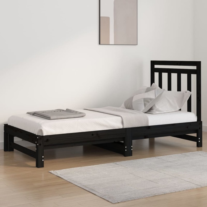 Sofá-cama de puxar 2x(90x200) cm pinho maciço preto-Camas e estruturas de camas-Home Retail