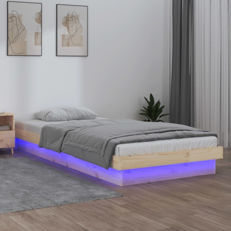 Estrutura de cama com luzes LED 90x200 cm madeira maciça-Camas e estruturas de camas-Home Retail