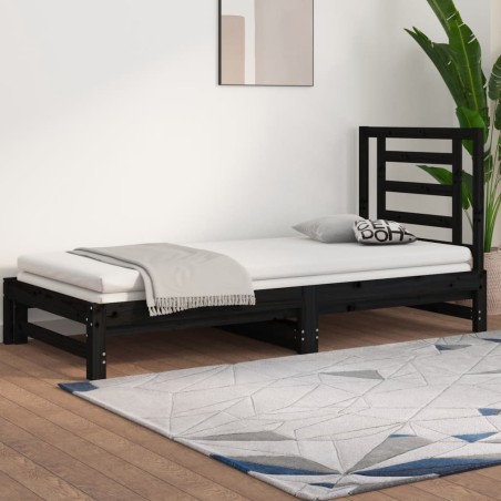 Estrutura sofá-cama de puxar 2x(90x190) cm pinho maciço preto