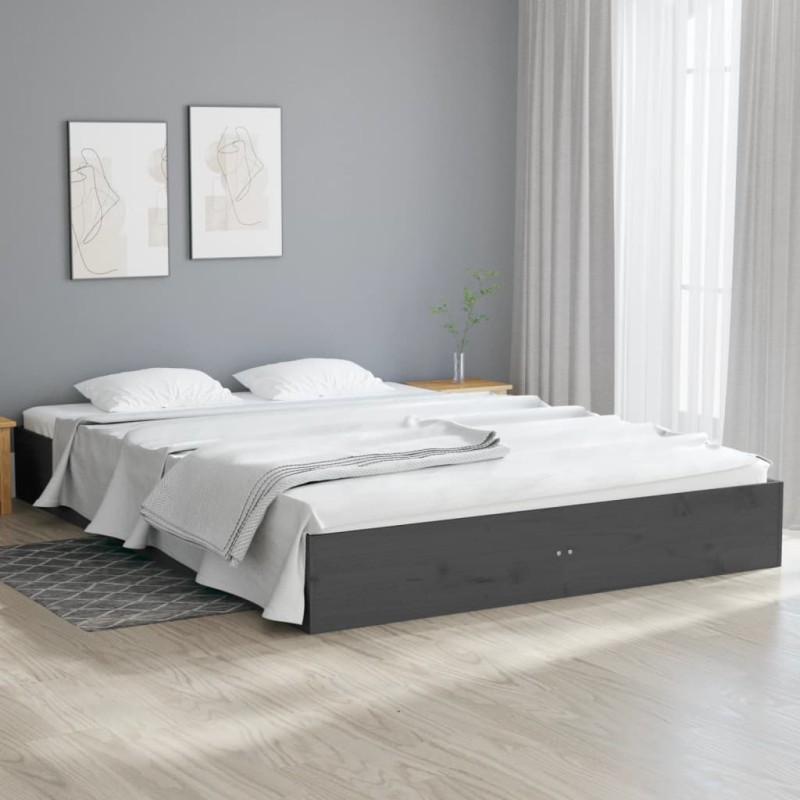 Estrutura de cama king 150x200 cm madeira maciça cinza-Camas e estruturas de camas-Home Retail