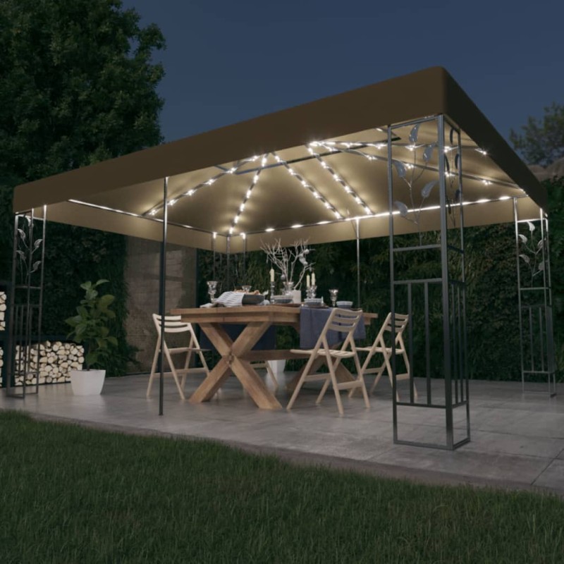 Gazebo com toldo duplo e luzes LED 3x4m cinza-acastanhado-Toldos e gazebos-Home Retail