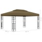 Gazebo com toldo duplo e luzes LED 3x4m cinza-acastanhado