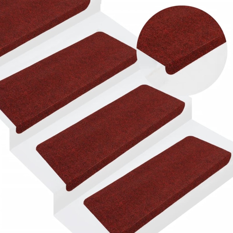 Tapetes de escada autoadesivos 15 pcs 65x24,5x3,5 cm vermelho-Tapetes antiderrapantes para degraus-Home Retail