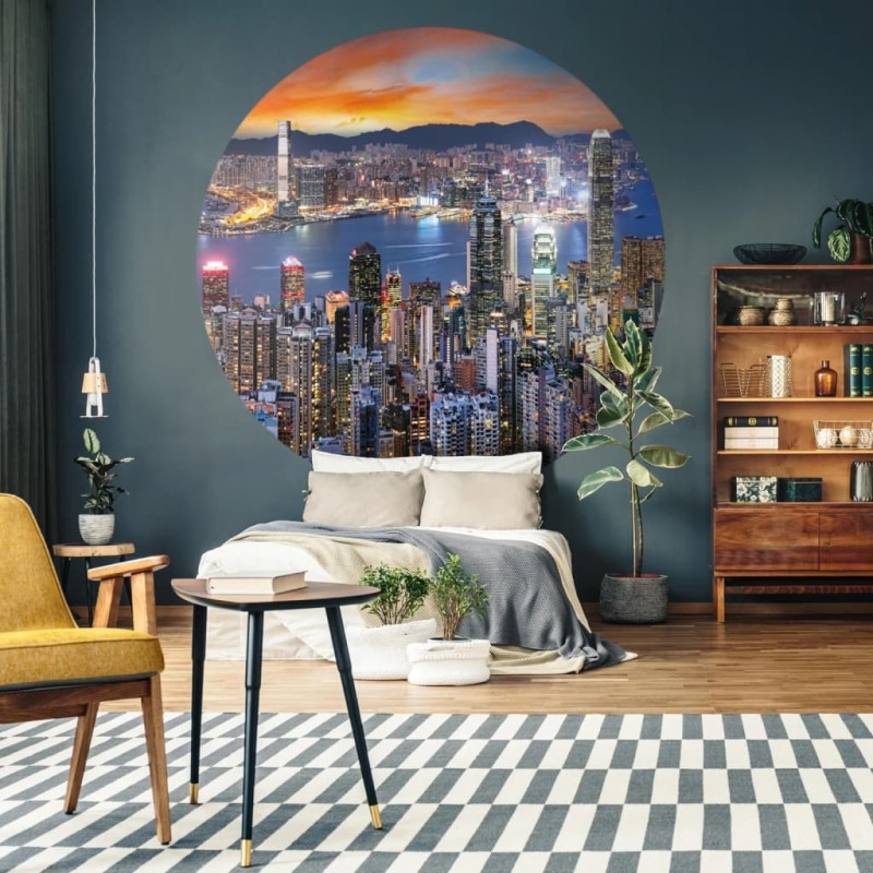 WallArt Papel de parede circular "Skyline by Night" 190 cm-Papel de parede-Home Retail